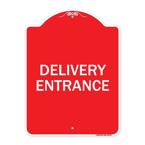 Traffic Entrance Sign Delivery Entrance, Red & White Aluminum Sign, 18" x 24", RW-1824-22793